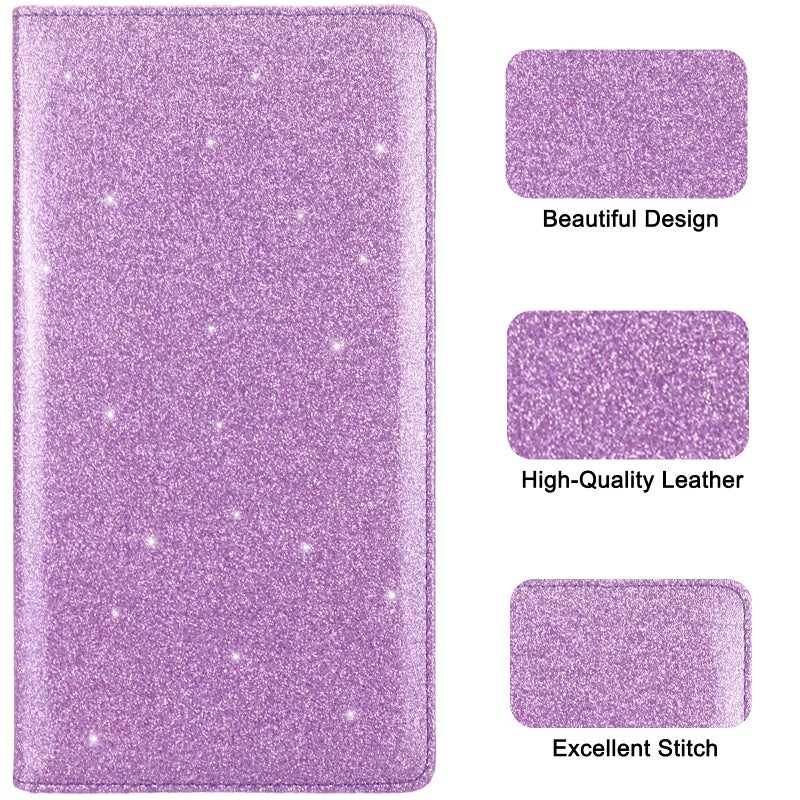 Bodskad Car Registration and Insurance Holder  Premium Leather Insurance and Registration Holder vehicle Glove Box Car Organizer  with Magnetic Shut for Cards  Driver License (Glitter Purple) - Image 5